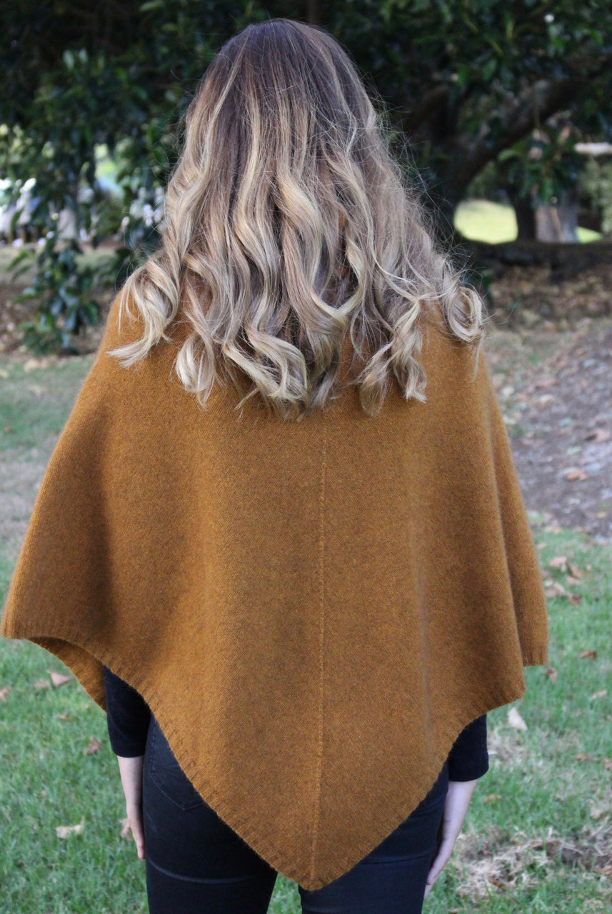 Zinity - Merino & Possum Cowl Neck Poncho - Gold