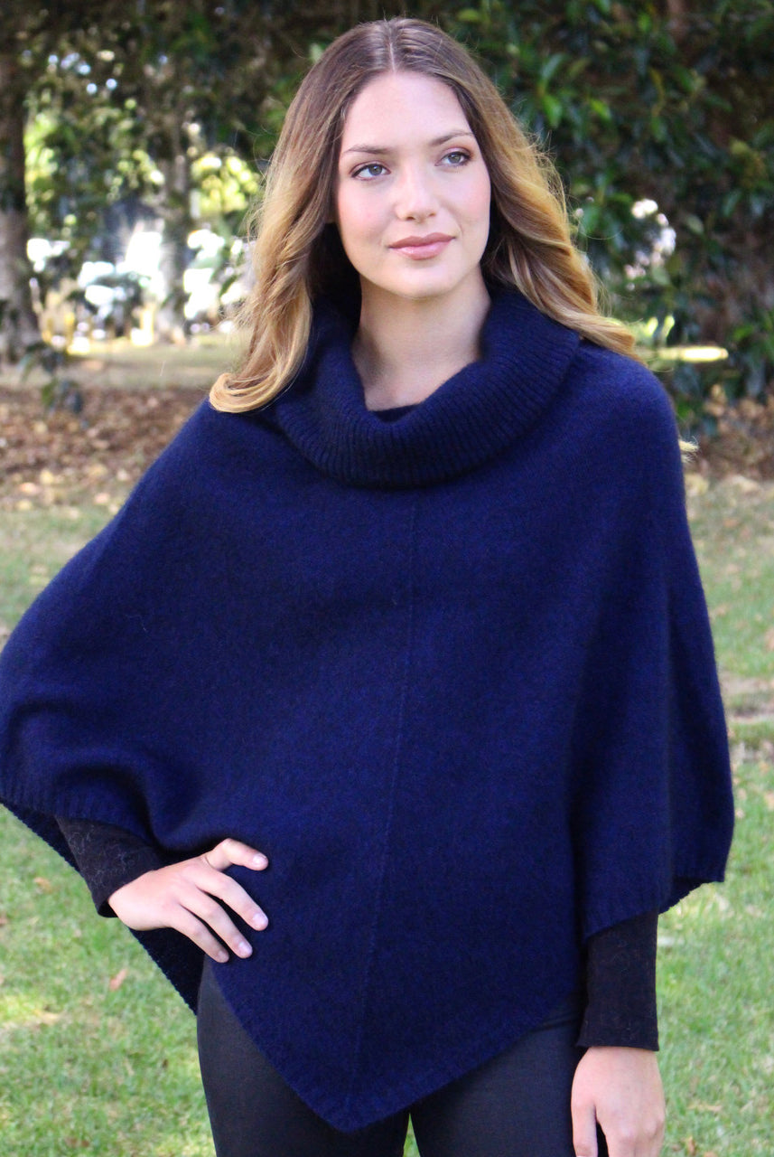 Zinity - Merino & Possum Cowl Neck Poncho - Midnight