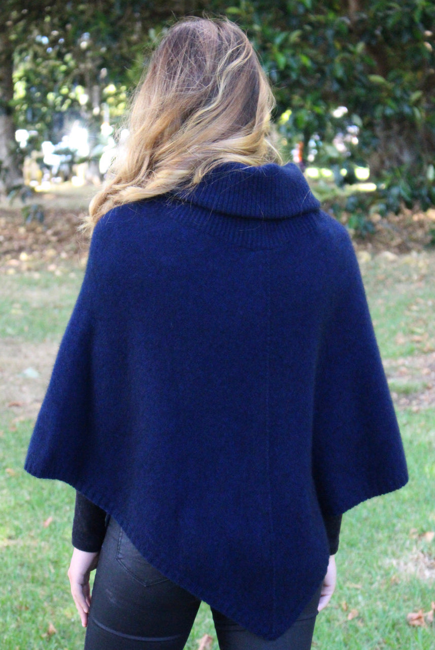 Zinity - Merino & Possum Cowl Neck Poncho - Midnight