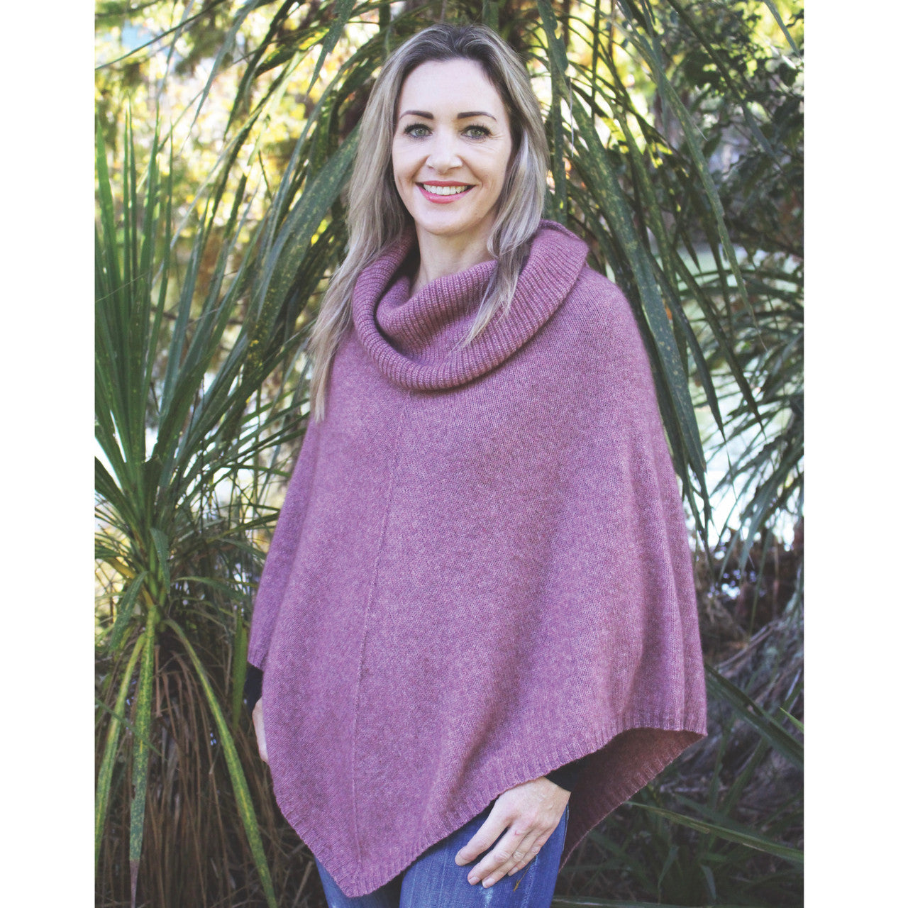Zinity - Merino & Possum Cowl Neck Poncho - Pink
