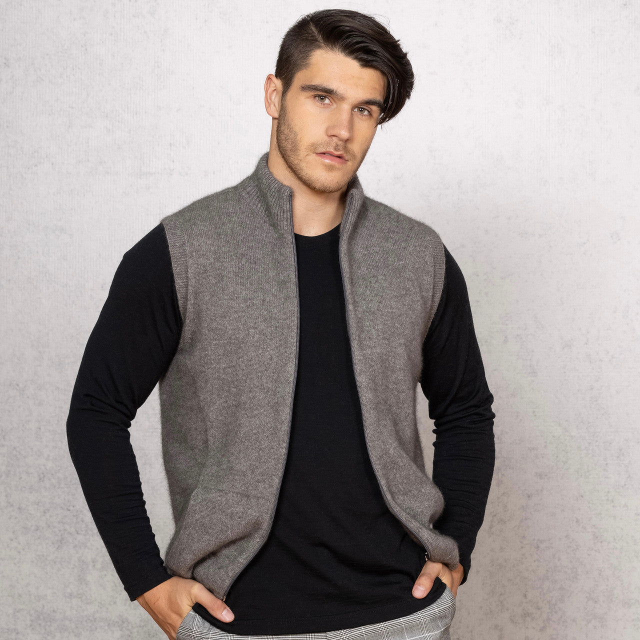 Shale - Noble Wilde - Merino & Possum Men's Gilet Zip Vest (NW1066)