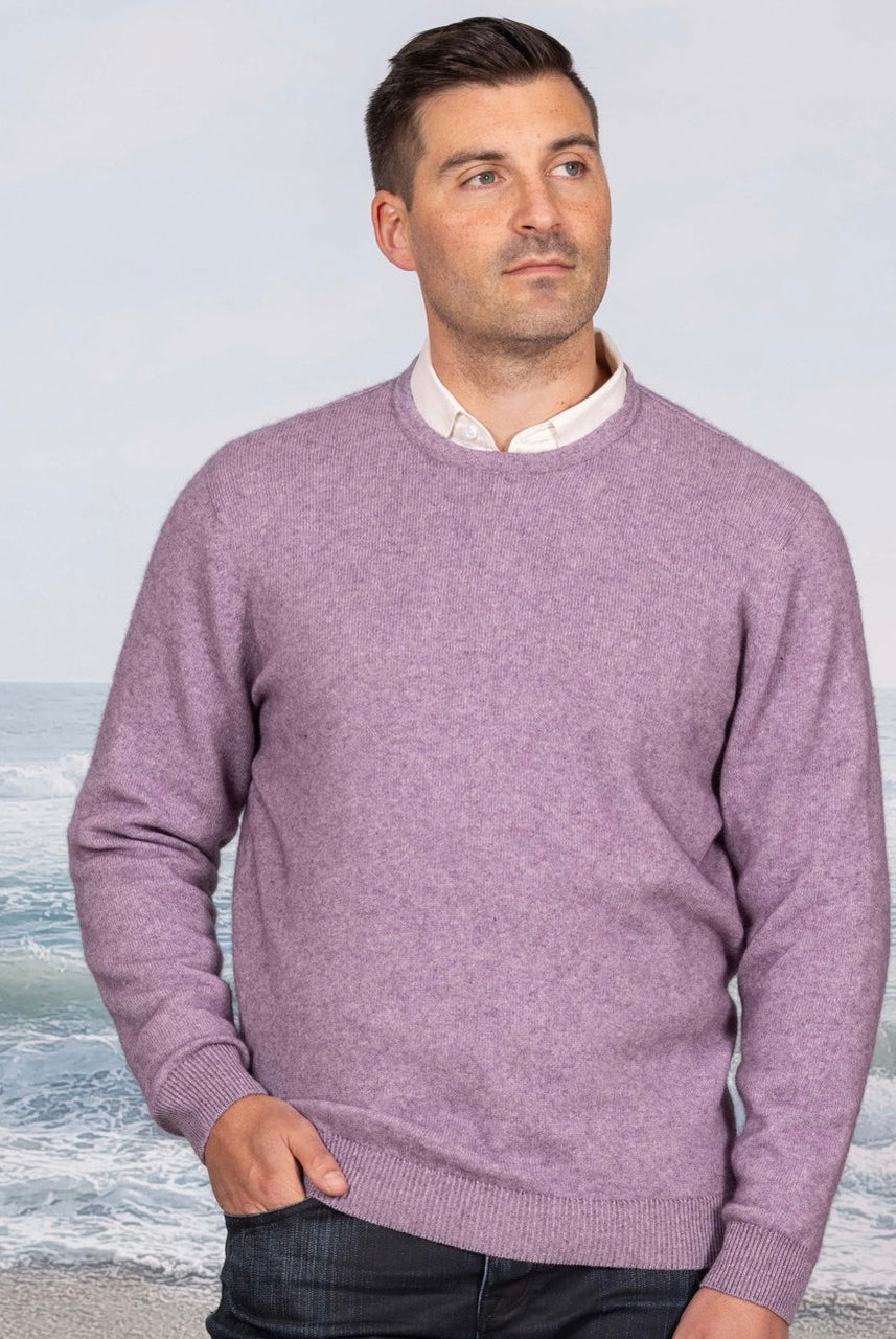 Man wearing Crew Sweater in Lilac.
