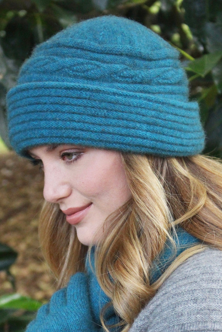 Merino & Possum Ribbed Clouche Hat - Teal