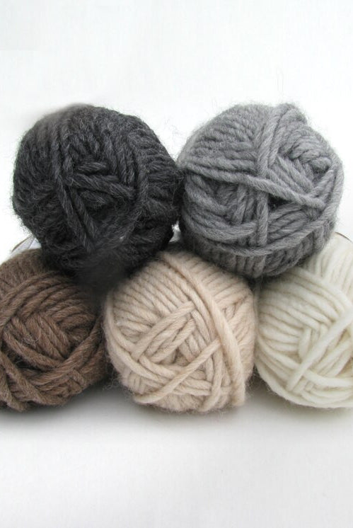 Stack of balls of yarn in different colours.
