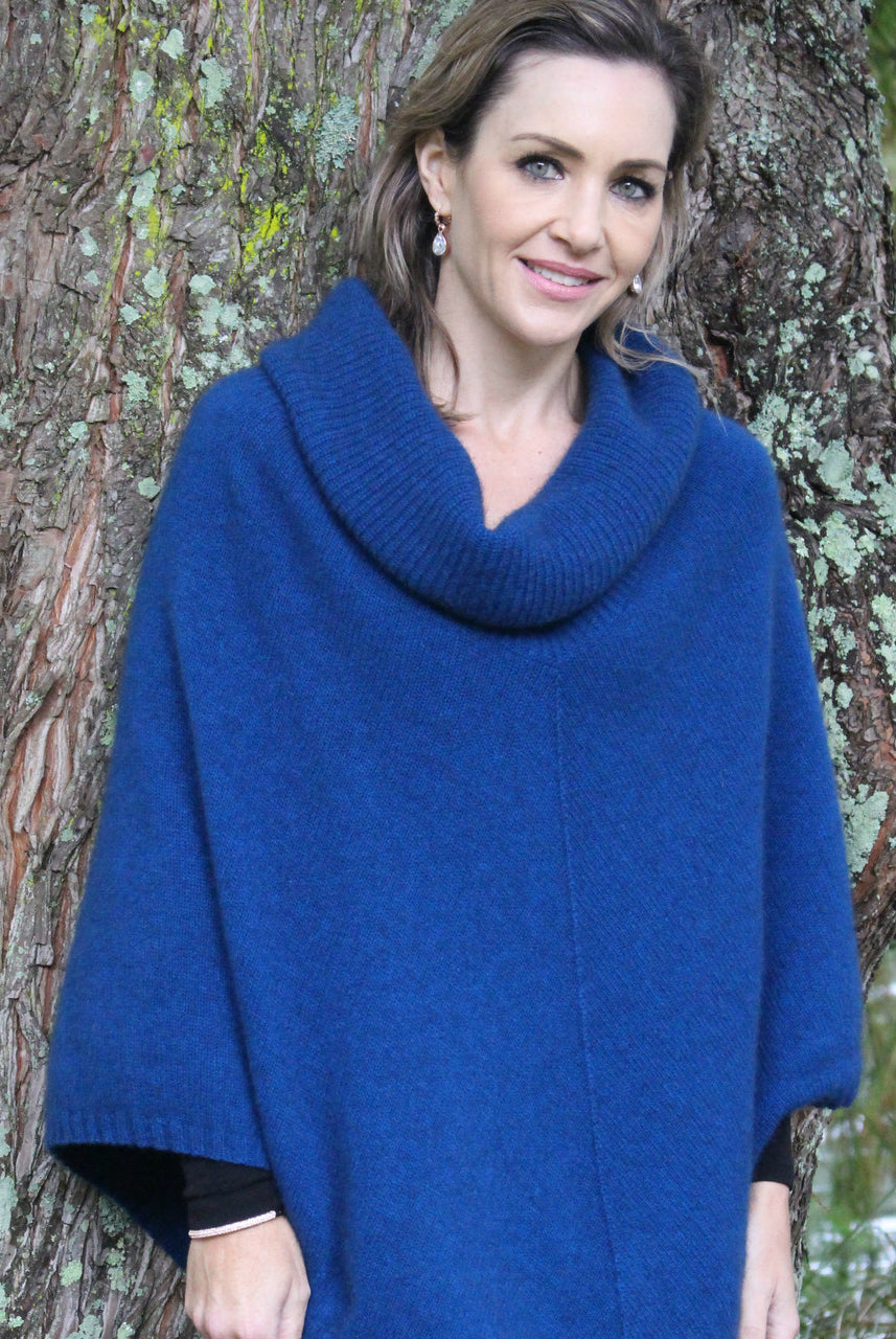 Zinity - Merino & Possum Cowl Neck Poncho - Lagoon