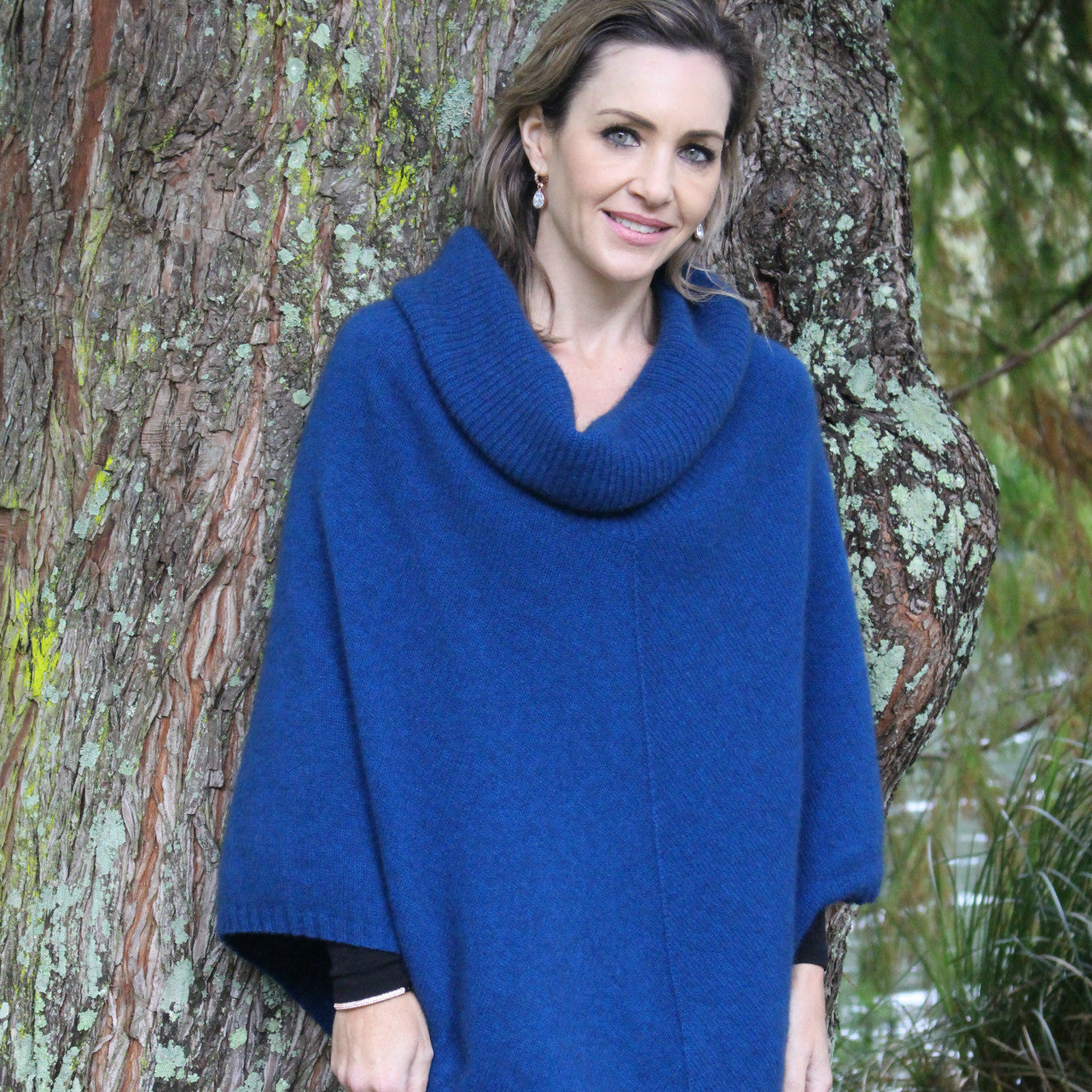 Zinity - Merino & Possum Cowl Neck Poncho - Lagoon