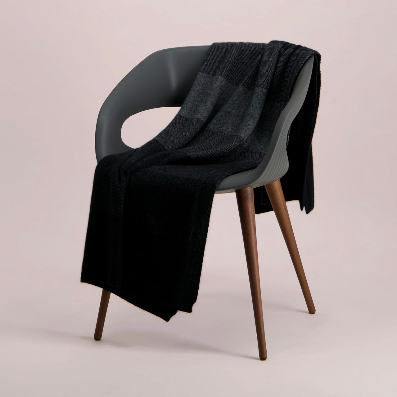 McDonald - Merino & Possum Ombre Throw (5020)-Black/Charcoal/Pewter colour throw on chair