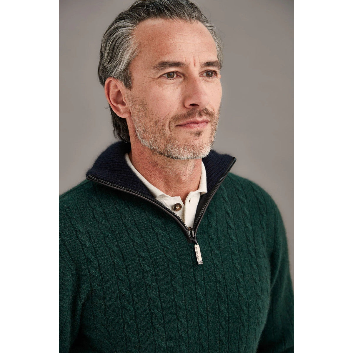McDonald - Merino & Possum Cable Jersey with Contrast Trim Forest/Navy