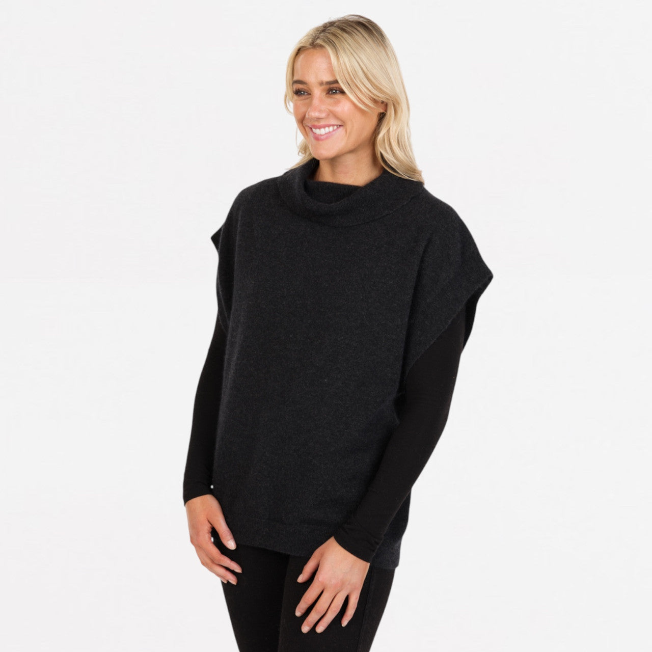 Native World - Merino & Possum Cowl Neck Tunic, Charcoal