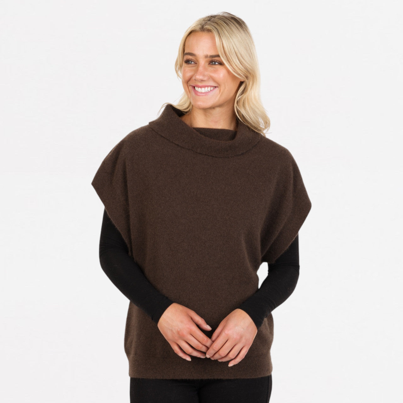 Native World - Merino & Possum Cowl Neck Tunic, Cocoa