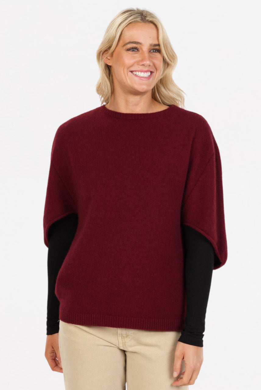 Native World - Merino & Possum Split Sleeve Poncho (NB868) Cherry
