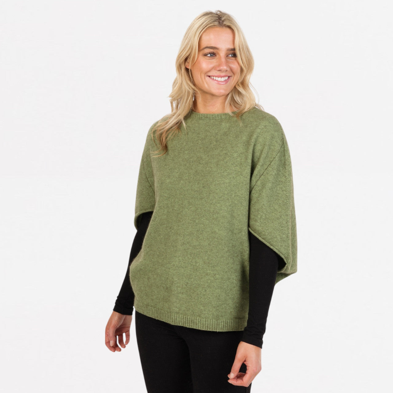 Native World - Merino & Possum Split Sleeve Poncho (NB868) Pistachio