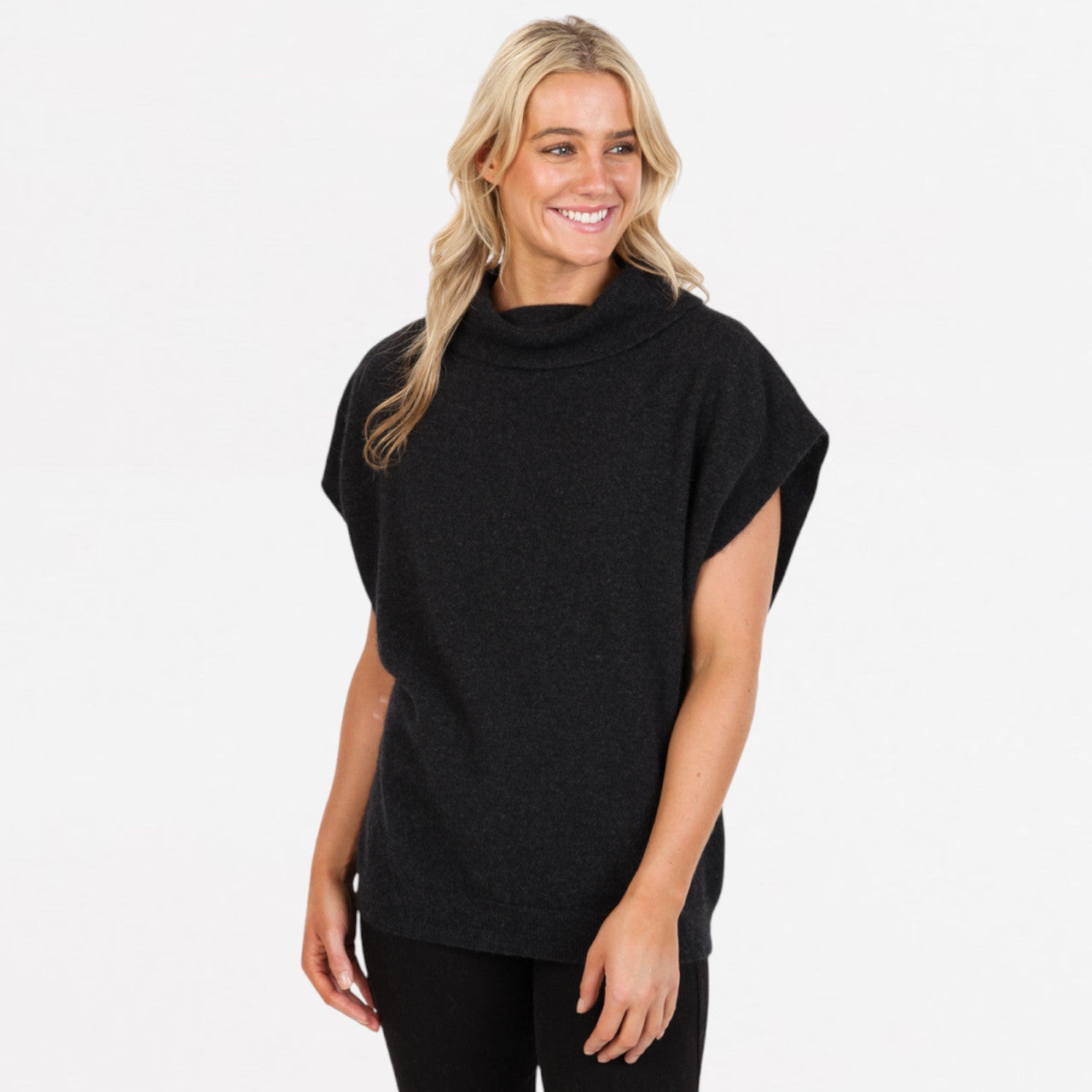 Native World - Merino & Possum Cowl Neck Tunic, Charcoal