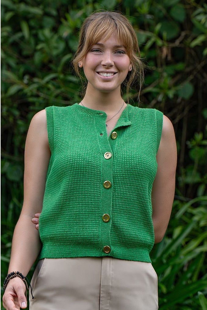 Lothlorian - Cotton & Merino Hepburn Button Vest (CM107)Kelly Green