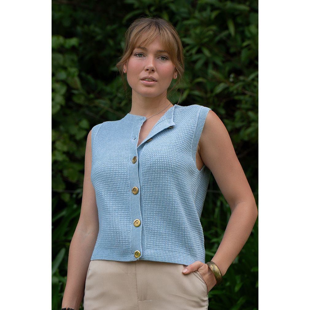Lothlorian - Cotton & Merino Hepburn Button Vest (CM107)Sky