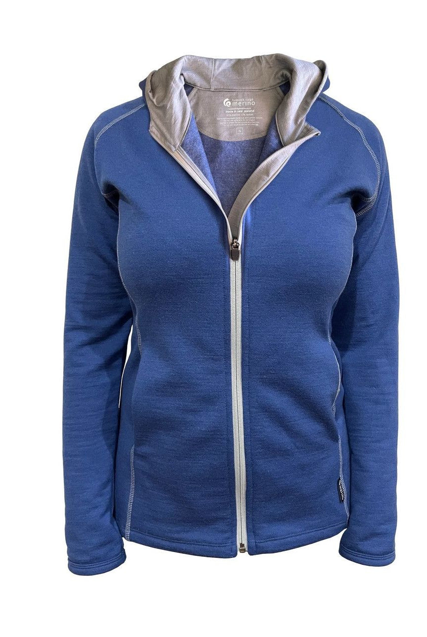 Tussock Ridge - Ladies Merino-Tencel Full Zip Jacket with Hood (MH303)Misty/Blue/Silver
