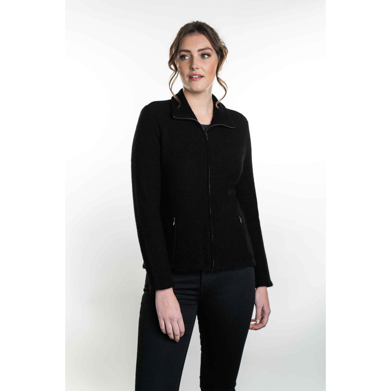 Koru Merino - Possum Shaped Zip Jacket (KO478)Black