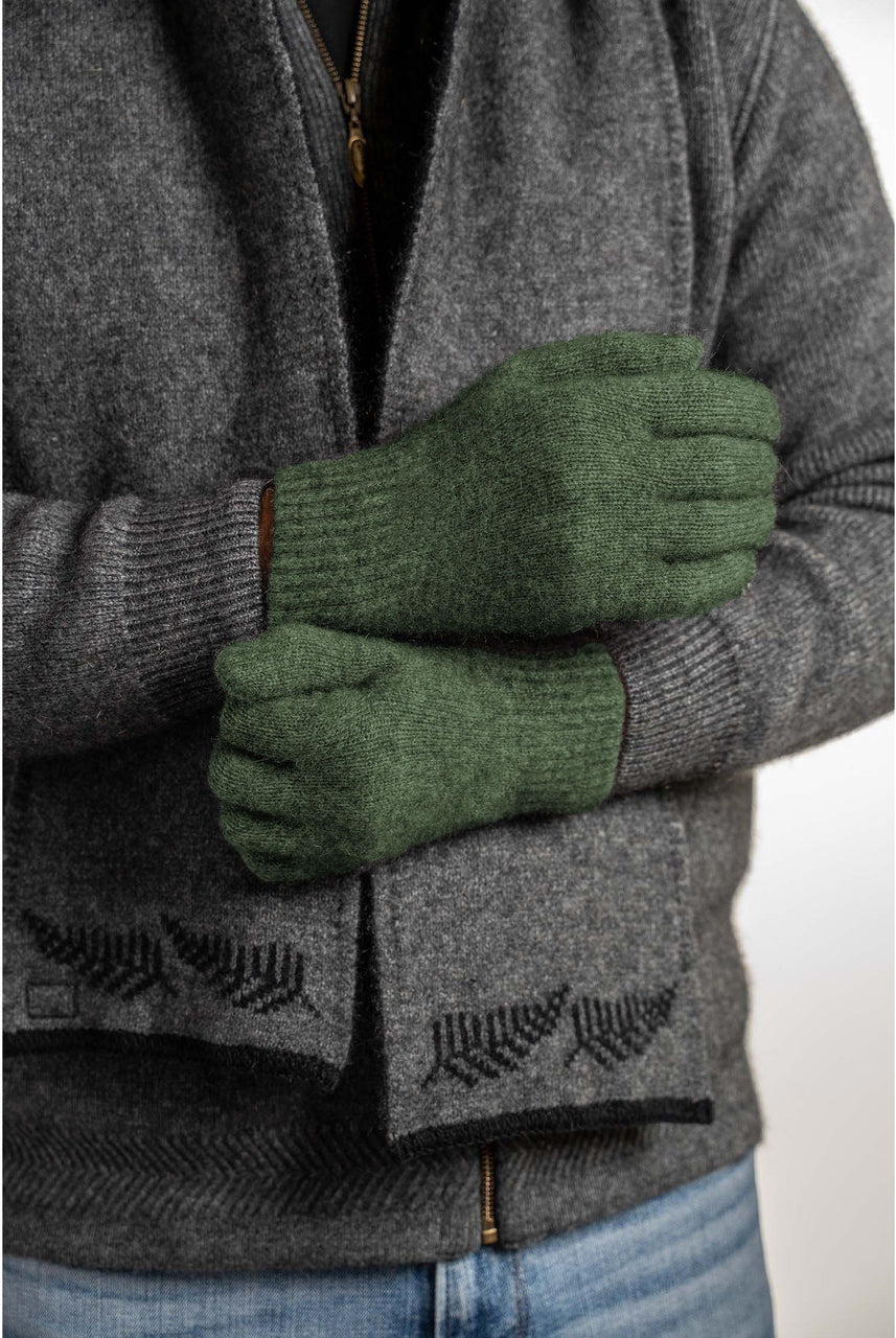 Koru - Merino & Possum Plain Gloves (KO48)Moss
