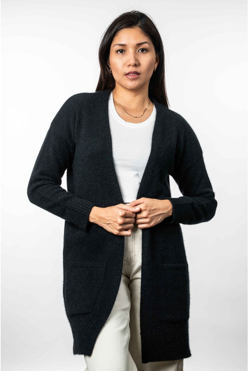 Koru - Merino - Possum Longline Cardigan (KO544)Black