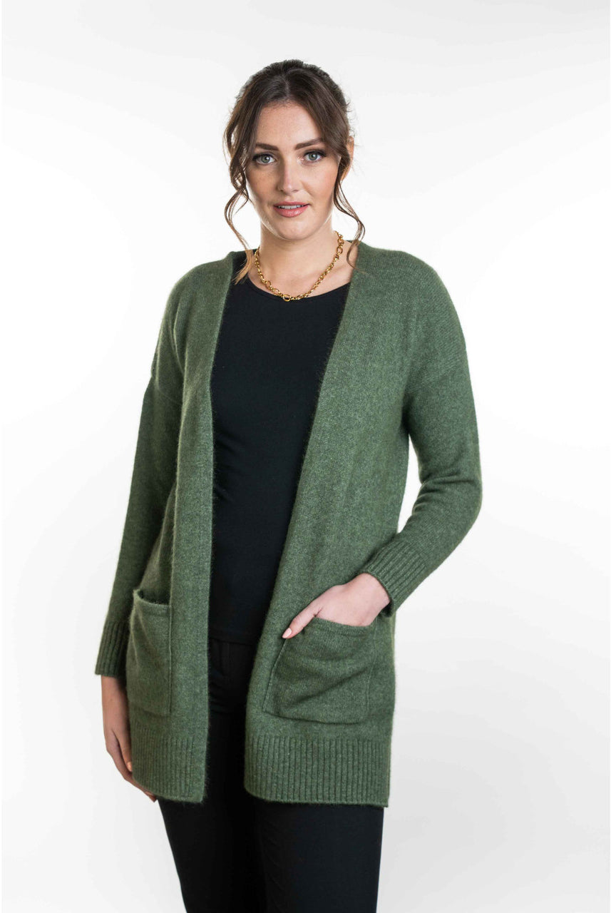 Koru - Merino - Possum Longline Cardigan (KO544)Moss
