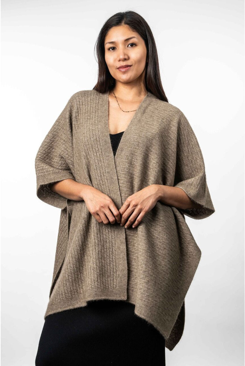Koru - Merino and Possum Zig Zag Textured Cape (KO553)Mocha