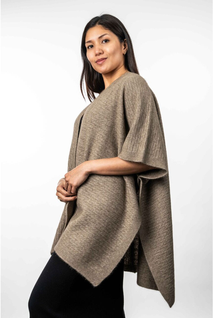 Koru - Merino and Possum Zig Zag Textured Cape (KO553)Mocha
