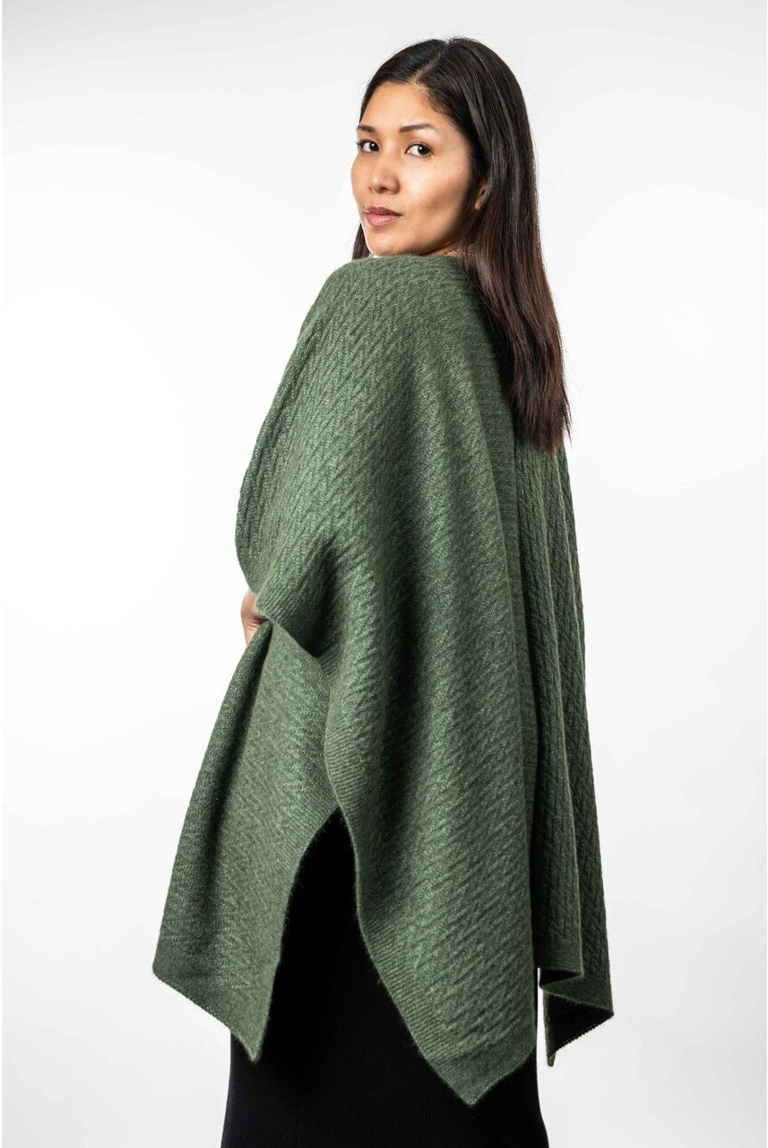 Koru - Merino and Possum Zig Zag Textured Cape (KO553)Moss