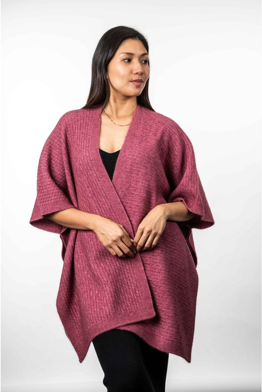 Koru - Merino and Possum Zig Zag Textured Cape (KO553)Rose