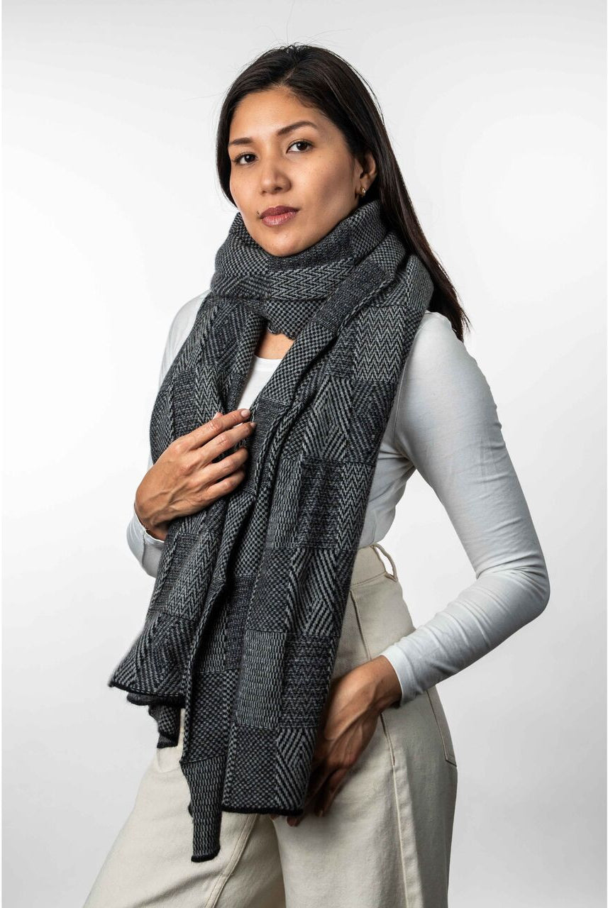 Koru - Merino - Possum Jacquard Wrap (KO554)Black/Mist