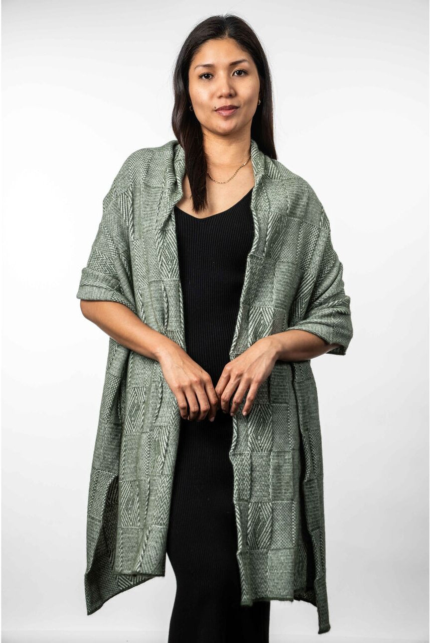 Koru - Merino - Possum Jacquard Wrap (KO554)Nat/Moss