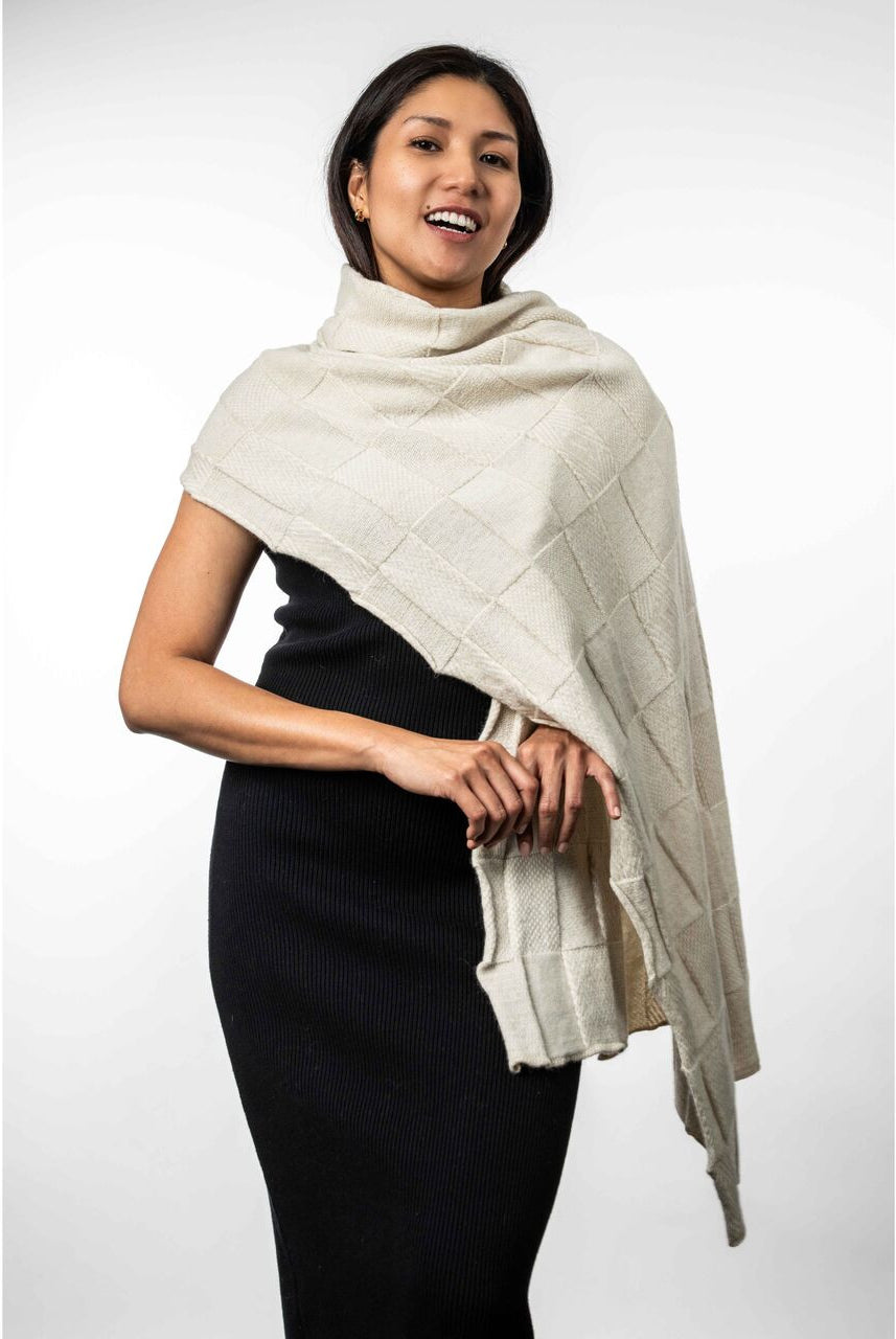 Koru - Merino - Possum Jacquard Wrap (KO554)Nat/White