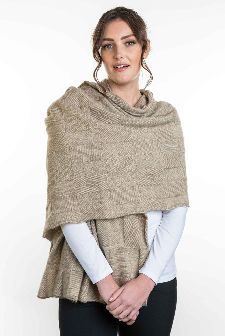 Koru - Merino - Possum Jacquard Wrap (KO554)Nat/Mocha