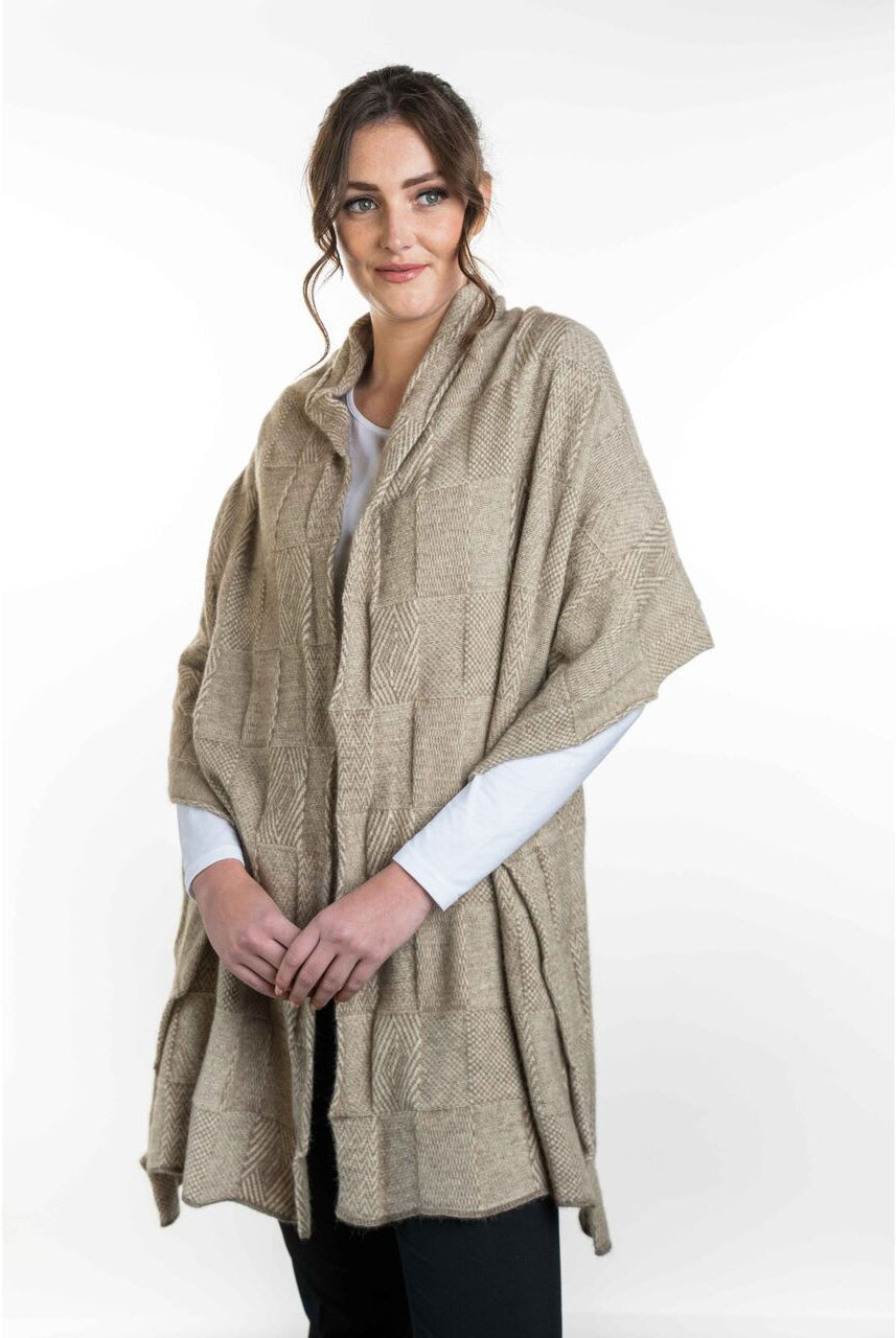 Koru - Merino - Possum Jacquard Wrap (KO554)Nat/Mocha