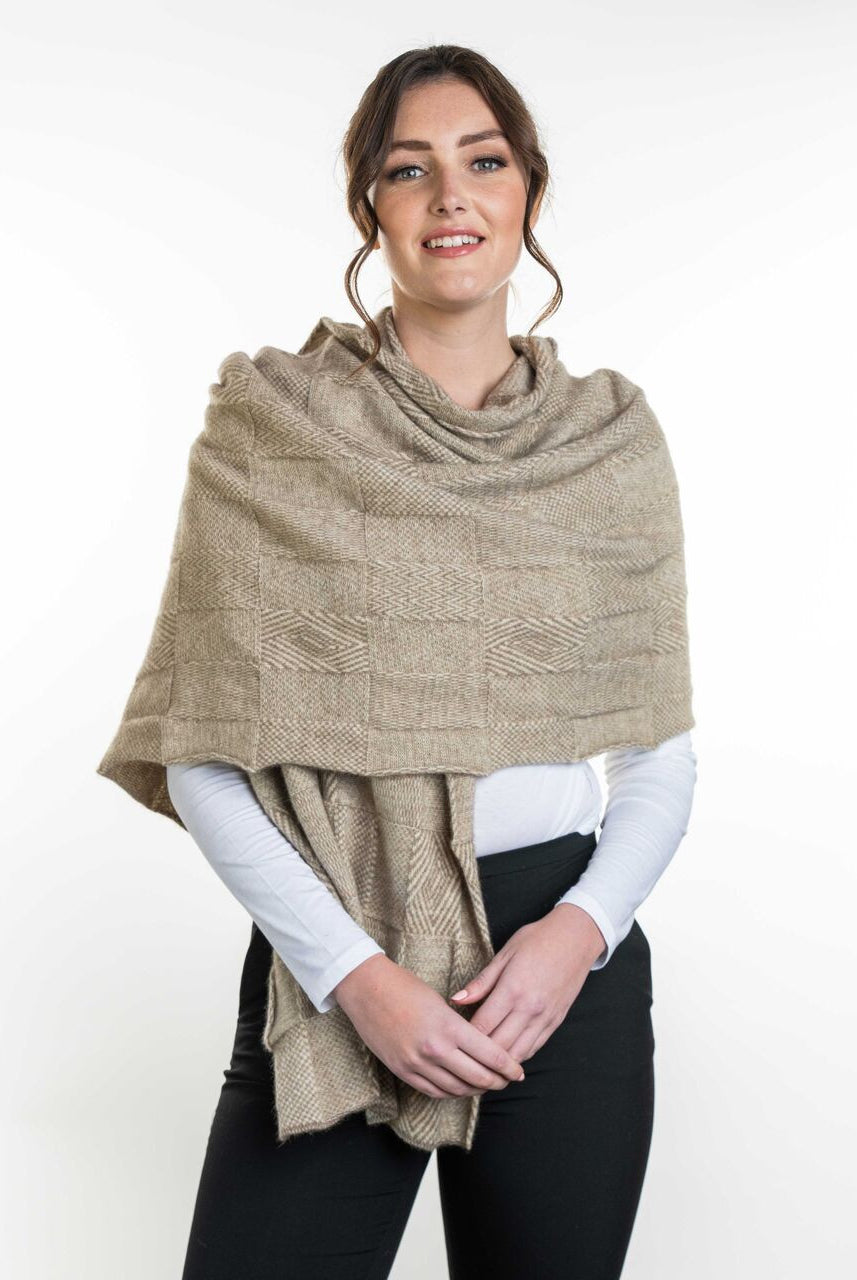 Koru - Merino - Possum Jacquard Wrap (KO554)Nat/Mocha