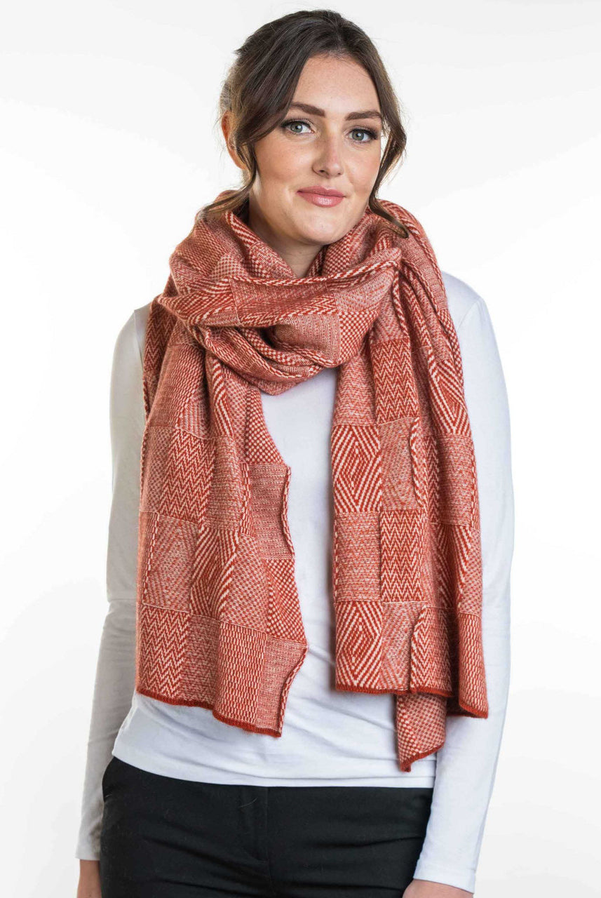 Koru - Merino - Possum Jacquard Wrap (KO554)Nat/Sienna