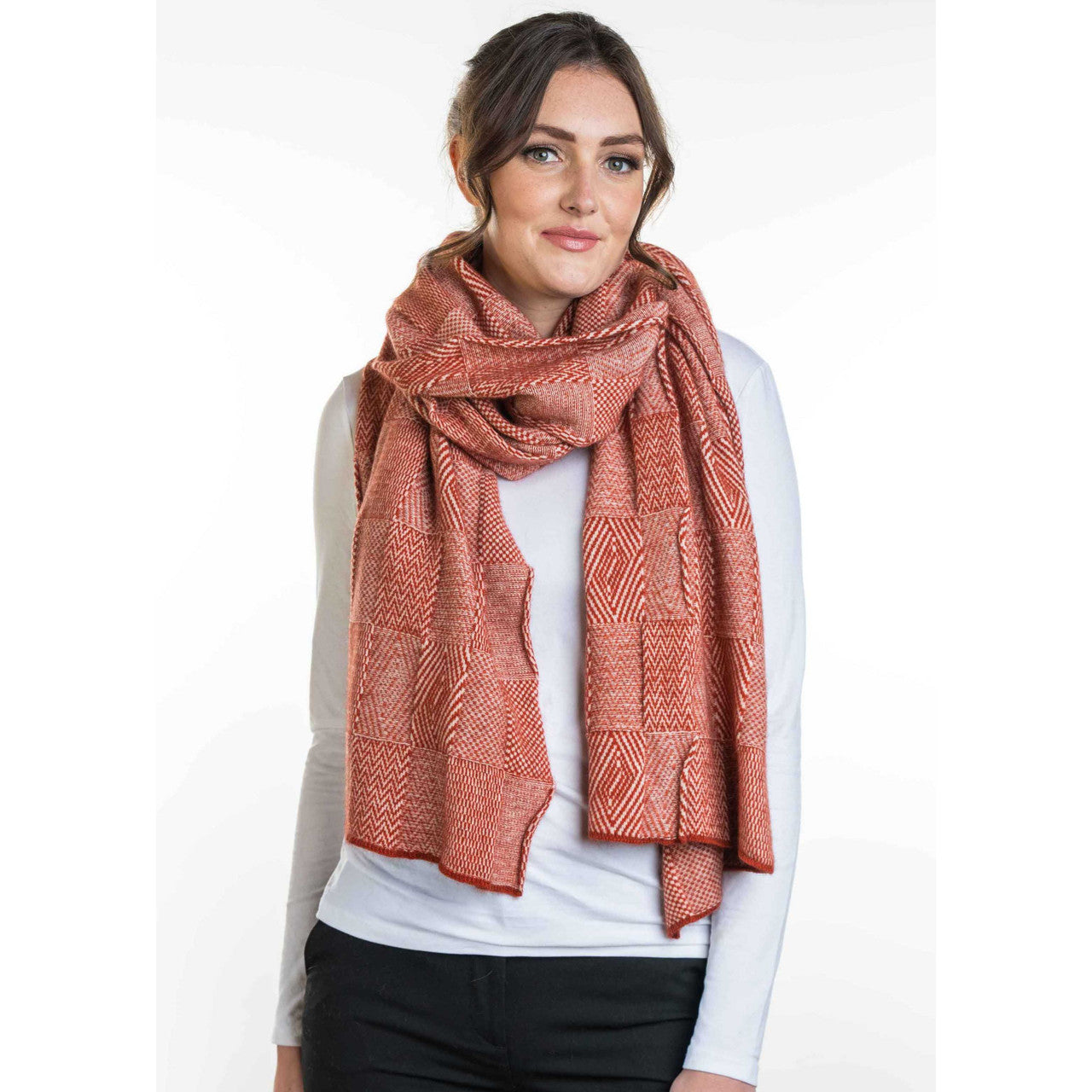 Koru - Merino - Possum Jacquard Wrap (KO554)Nat/Sienna