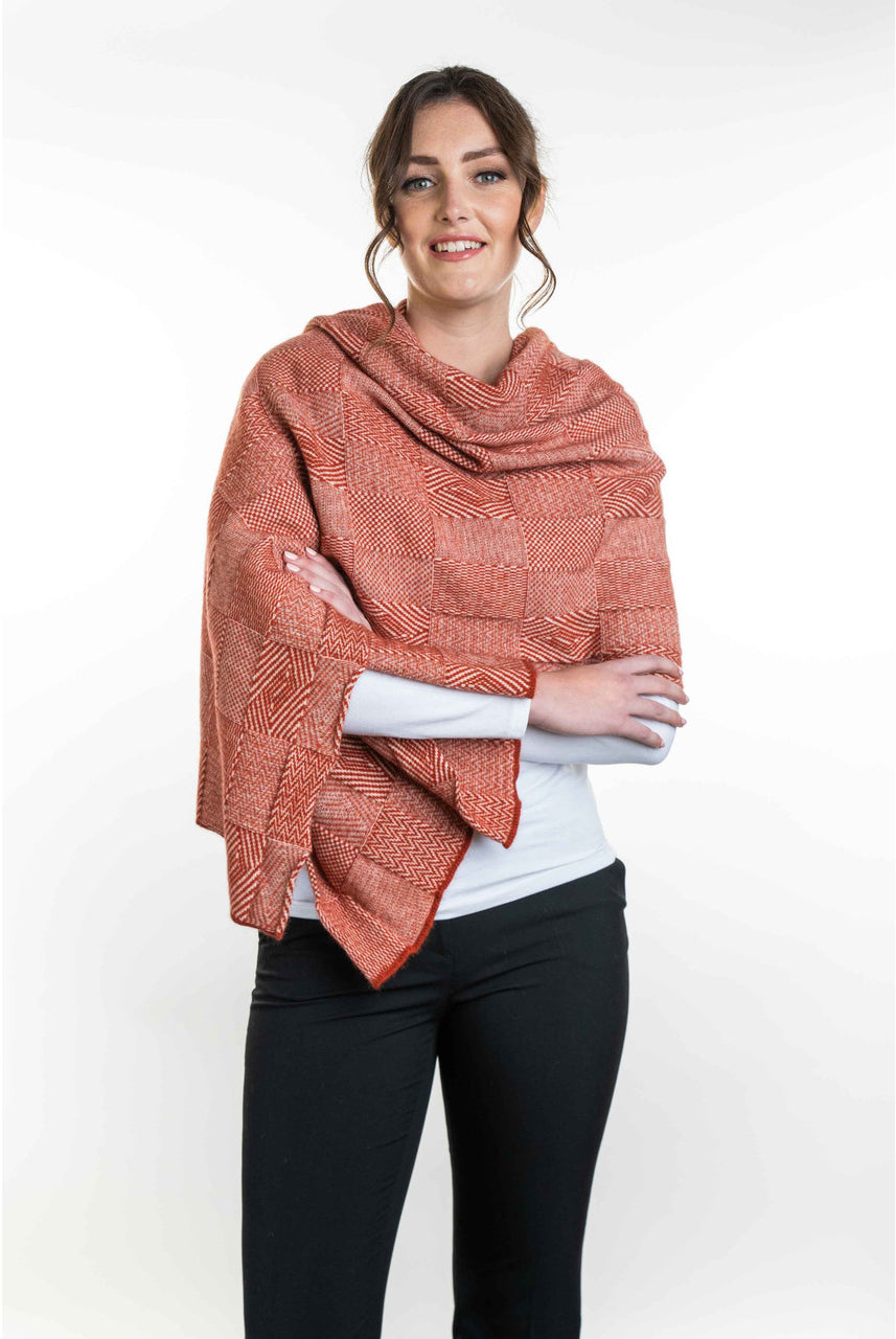 Koru - Merino - Possum Jacquard Wrap (KO554)Nat/Sienna