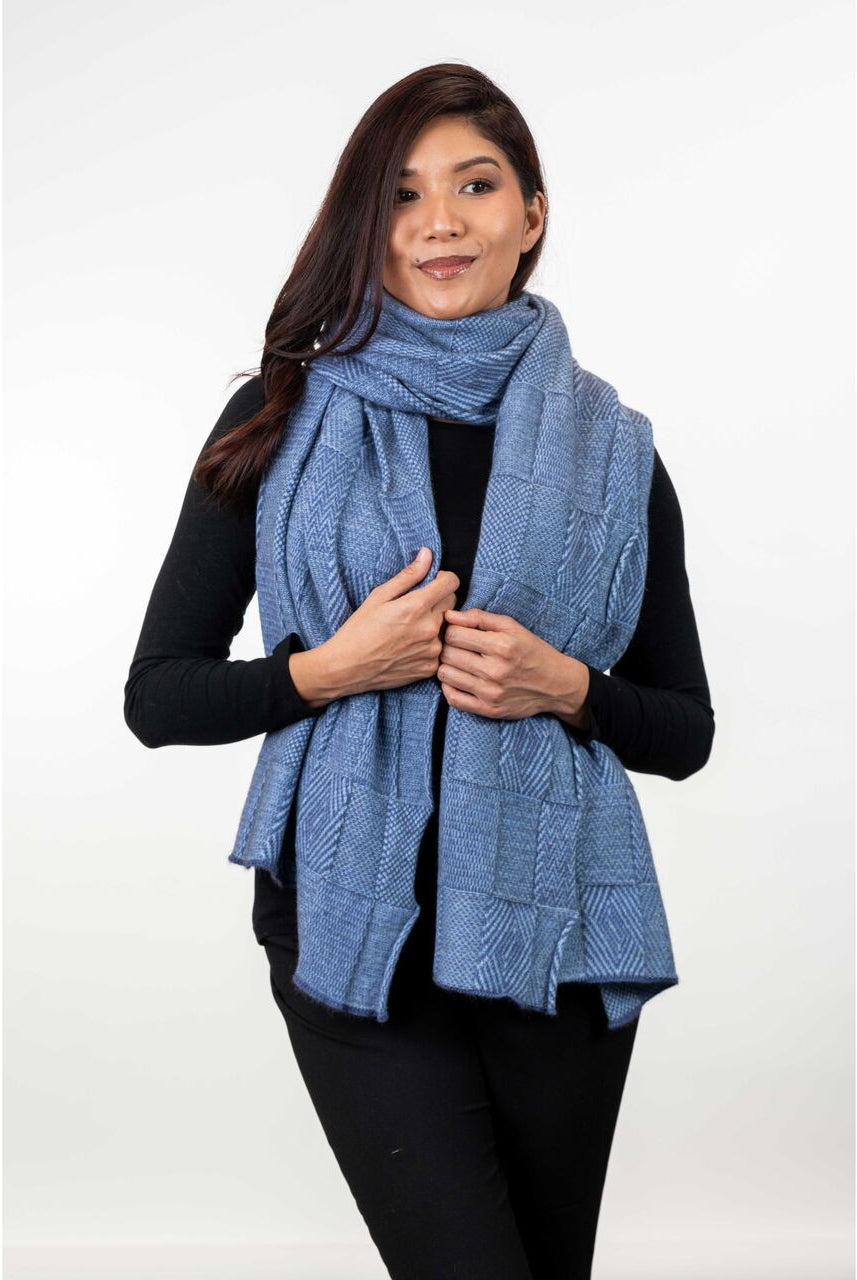 Koru - Merino - Possum Jacquard Wrap (KO554)Sky/Periwinkle