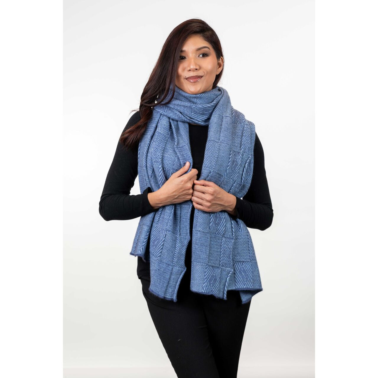 Koru - Merino - Possum Jacquard Wrap (KO554)Sky/Periwinkle