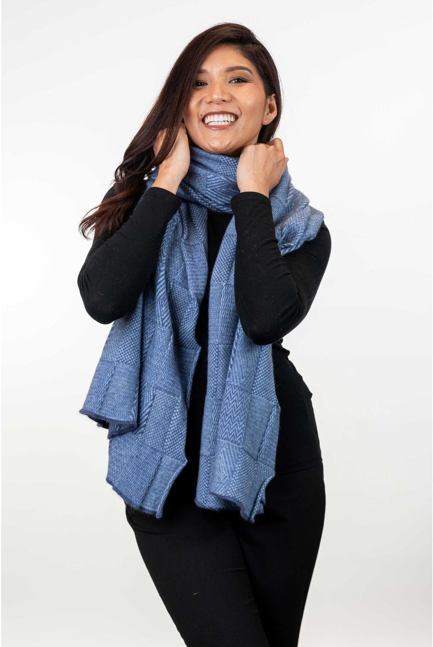 Koru - Merino - Possum Jacquard Wrap (KO554)Sky/Periwinkle