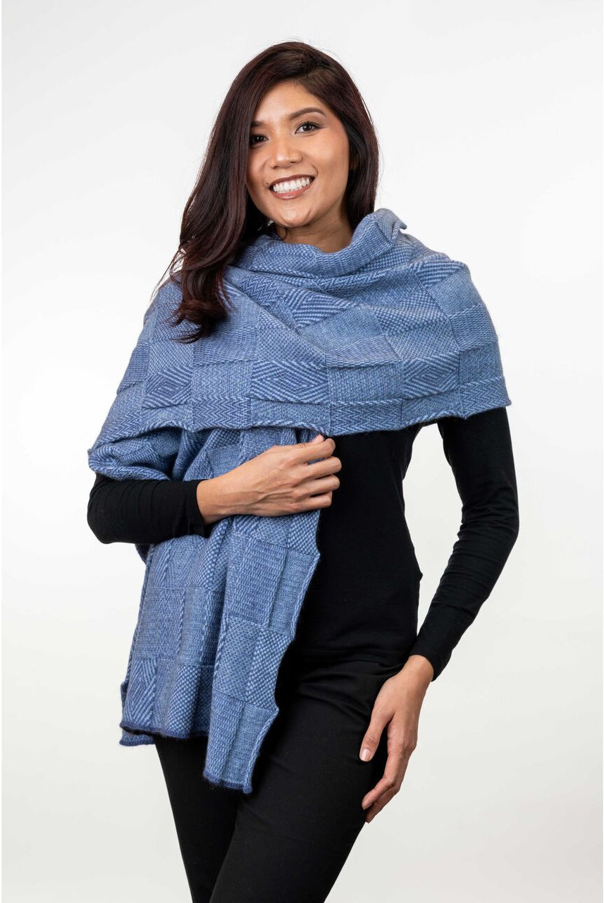 Koru - Merino - Possum Jacquard Wrap (KO554)Sky/Periwinkle