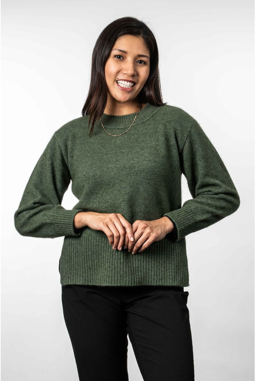 Koru - Merino - Possum Split Hem Jumper (KO556)Moss