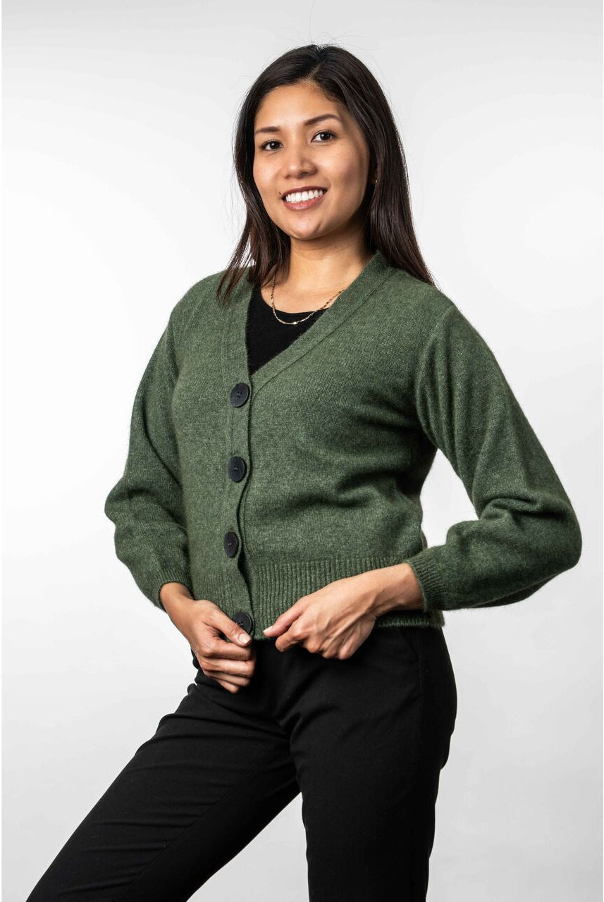 Koru - Merino - Possum V Neck Cardigan (KO557)Moss