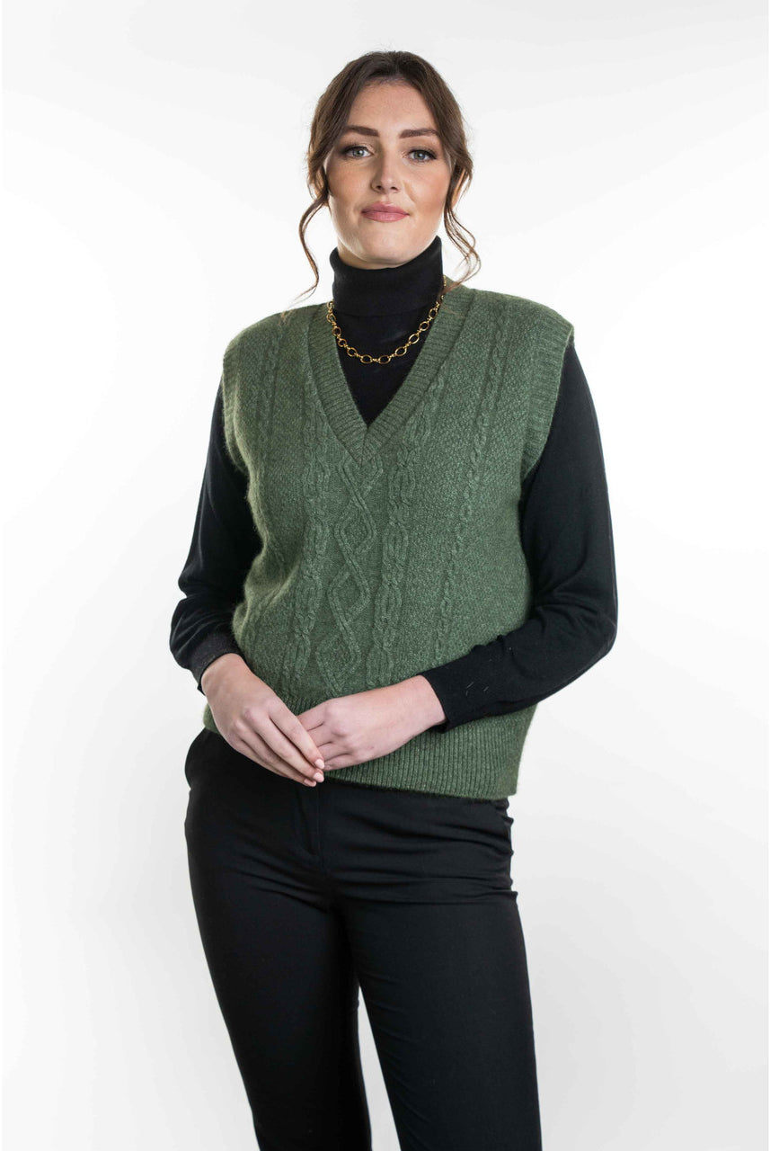 Koru - Merino & Possum Cable Vest (KO563)Moss
