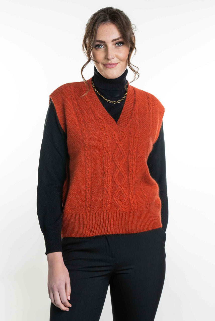 Koru - Merino & Possum Cable Vest (KO563)Sienna