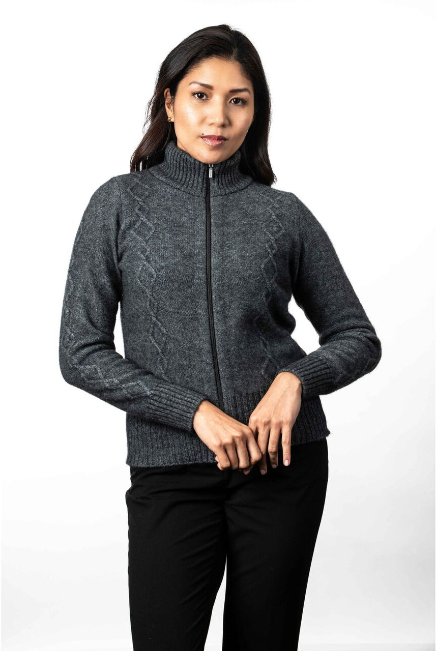 Koru - Merino & Possum Cable Detail Jacket (KO567)Grey