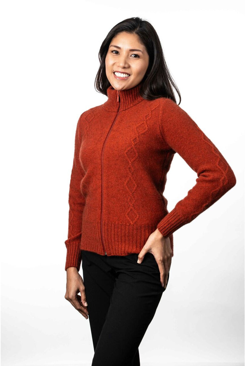 Koru - Merino & Possum Cable Detail Jacket (KO567)Sienna