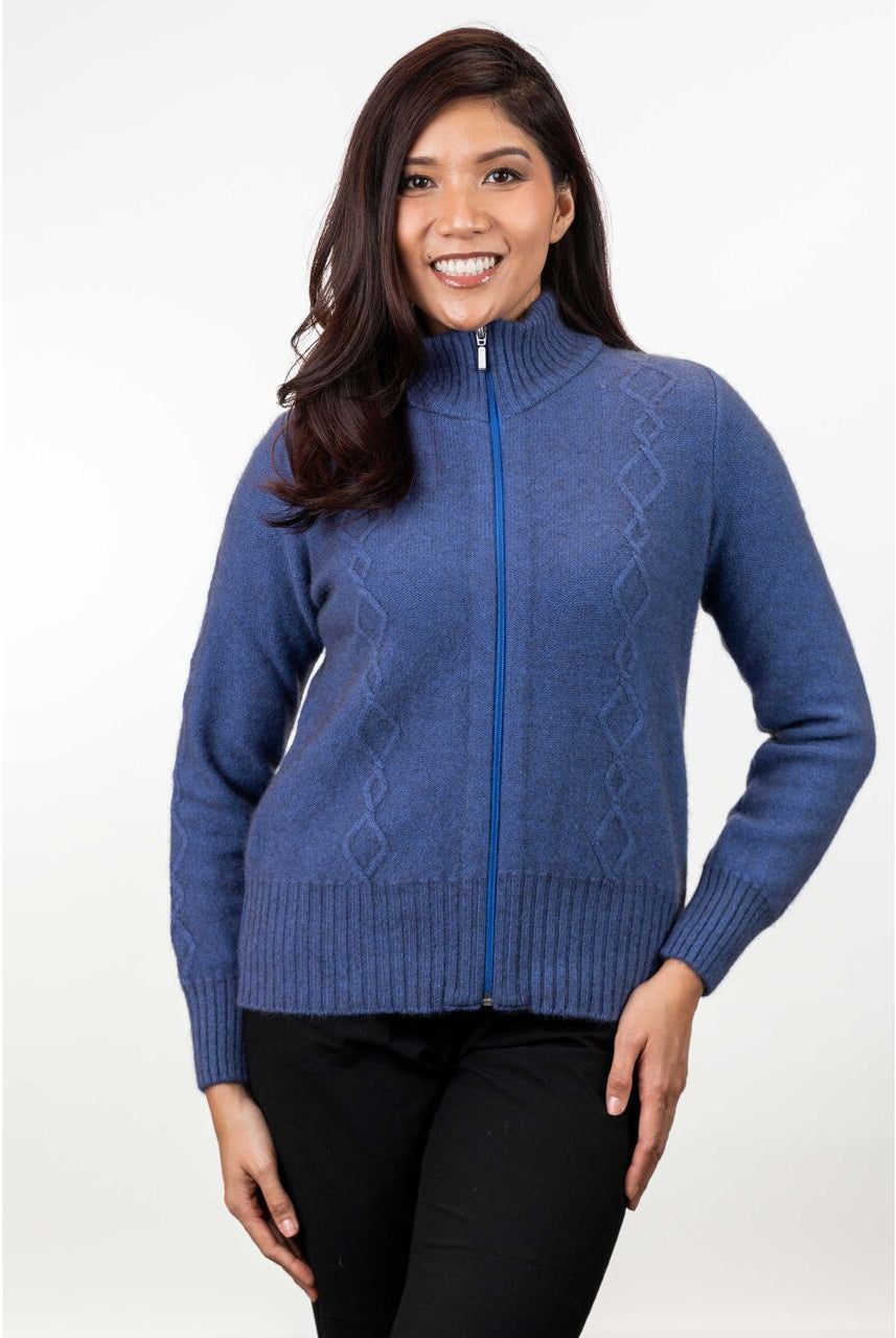 Koru - Merino & Possum Cable Detail Jacket (KO567)Periwinkle