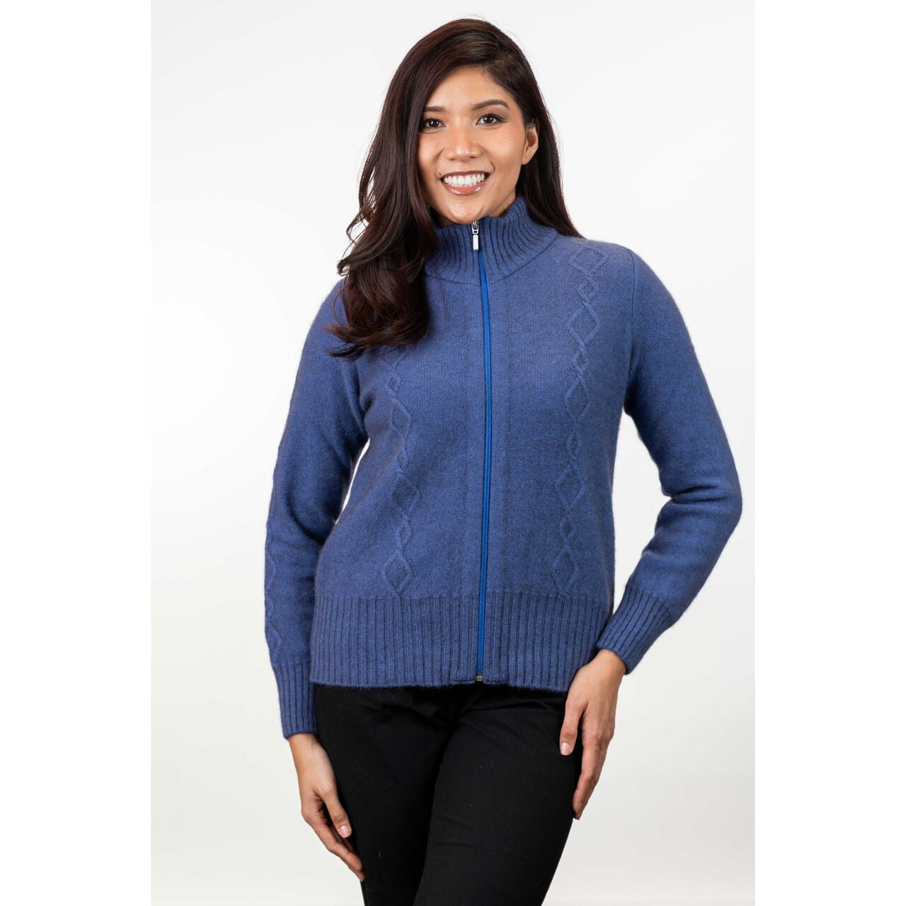 Koru - Merino & Possum Cable Detail Jacket (KO567)Periwinkle
