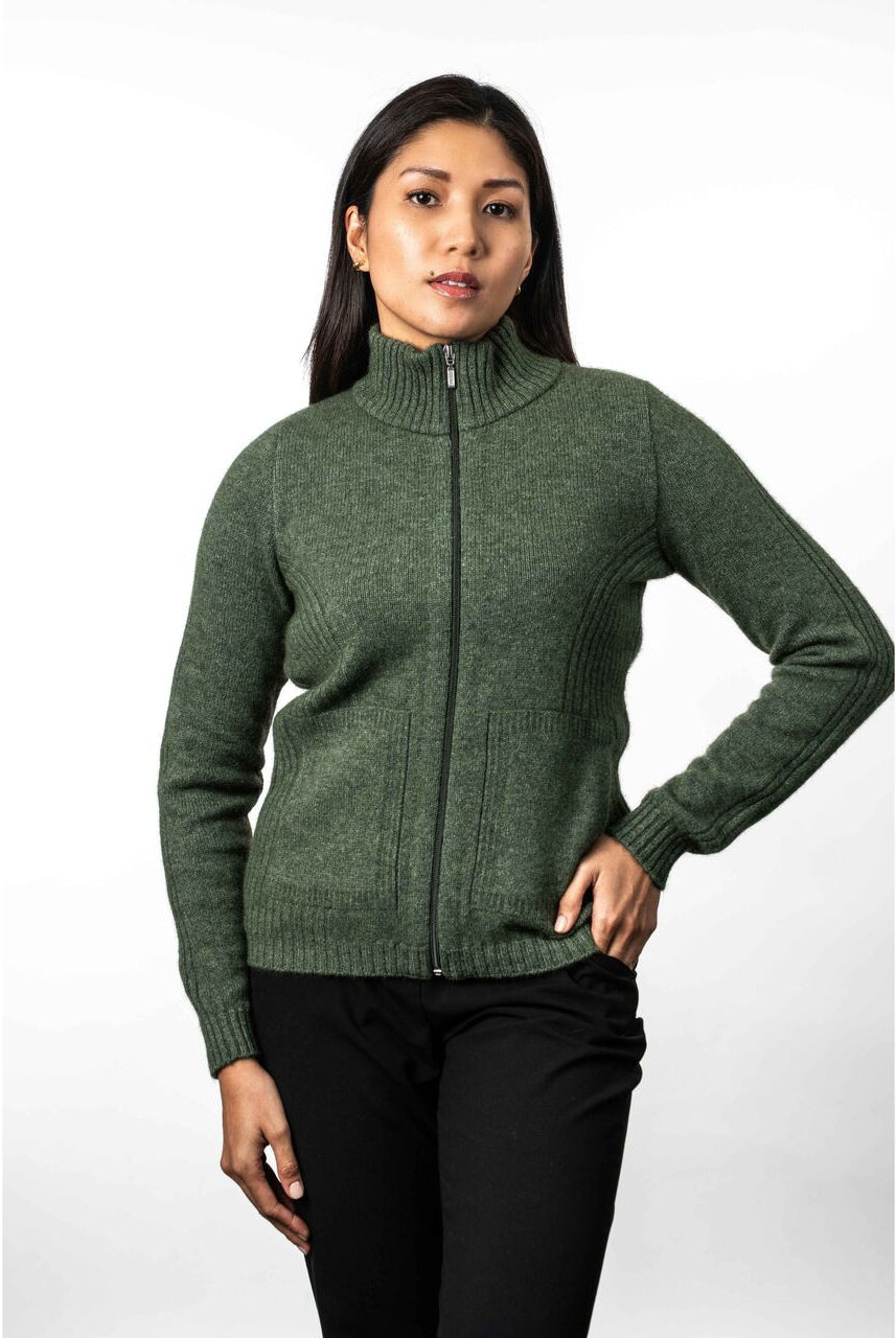 Koru - Merino & Possum Rib Detail Jacket (KO571)Moss